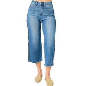 Judy Blue Braided Side Wide Leg Crop Jeans Medium Wash Size 9/29